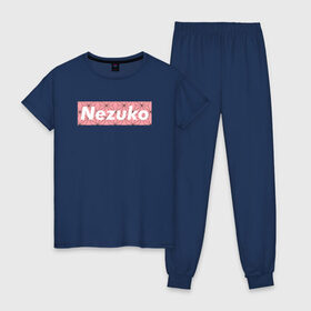 Женская пижама хлопок с принтом NEZUKO в Тюмени, 100% хлопок | брюки и футболка прямого кроя, без карманов, на брюках мягкая резинка на поясе и по низу штанин | demon slayer | kimetsu no yaiba | nezuko | shinobu | slayer | tanjiro | zenitsu | гию томиока | зенитцу | иноске хашибира | клинок рассекающий демонов | незуко | танджиро | шинобу кочо