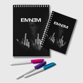 Блокнот с принтом EMINEM в Тюмени, 100% бумага | 48 листов, плотность листов — 60 г/м2, плотность картонной обложки — 250 г/м2. Листы скреплены удобной пружинной спиралью. Цвет линий — светло-серый
 | Тематика изображения на принте: america | eminem | rap | slim shady | usa | америка | зарубежный реп | реп | сша | эминем