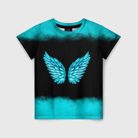 Детская футболка 3D с принтом Крылья Ангела в Тюмени, 100% гипоаллергенный полиэфир | прямой крой, круглый вырез горловины, длина до линии бедер, чуть спущенное плечо, ткань немного тянется | angel | neon | ангел | дым | космос | крылья | небо | неон | неоновый | облака | перья | птица | свет | текстура | туман | яркий