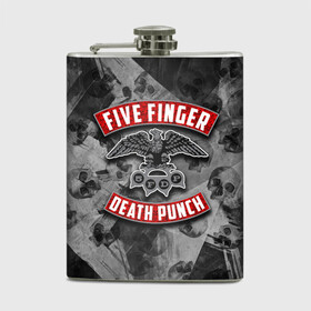 Фляга с принтом Five Finger Death Punch в Тюмени, металлический корпус | емкость 0,22 л, размер 125 х 94 мм. Виниловая наклейка запечатывается полностью | Тематика изображения на принте: 5fdp | death | ffdp | finger | five | five finger death punch | punch | грув метал