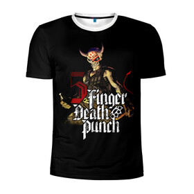 Мужская футболка 3D спортивная с принтом Five Finger Death Punch в Тюмени, 100% полиэстер с улучшенными характеристиками | приталенный силуэт, круглая горловина, широкие плечи, сужается к линии бедра | Тематика изображения на принте: 5fdp | death | ffdp | finger | five | five finger death punch | punch | грув метал