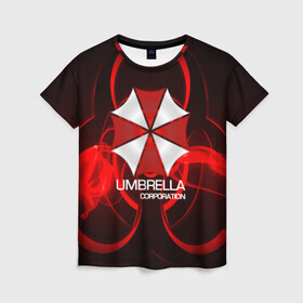 Женская футболка 3D с принтом Umbrella Corp в Тюмени, 100% полиэфир ( синтетическое хлопкоподобное полотно) | прямой крой, круглый вырез горловины, длина до линии бедер | biohazard | biohazard 7 | crocodile | fang | game | hand | monster | new umbrella | resident evil | resident evil 7 | umbrella | umbrella corp | umbrella corporation | zombie | обитель
