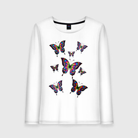 Женский лонгслив хлопок с принтом Бабочки в Тюмени, 100% хлопок |  | бабочка | весна | девушкам | красота | лето | мотылек | разноцветная бабочка | цветная