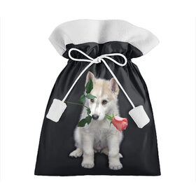 Подарочный 3D мешок с принтом Щенок в подарок в Тюмени, 100% полиэстер | Размер: 29*39 см | 8 марта щенок | husky | siberian husky | белый щенок | лайка | собака на день рождения | собака с розой | собака с цветком | хаски | щенок | щенок 8 марта | щенок лайки | щенок на 8 марта | щенок на день рождения