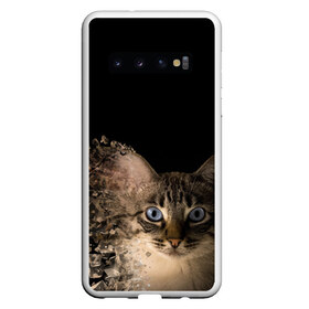 Чехол для Samsung Galaxy S10 с принтом Disintegrating Cat в Тюмени, Силикон | Область печати: задняя сторона чехла, без боковых панелей | cat | азулес | атомный кот | голубоглазая кошка | голубоглазый кот | голубоглазый котик | кот | кот к | кот распадающийся на атомы | кот с голубыми глазами | котик | котэ | кошак | кошачий портрет