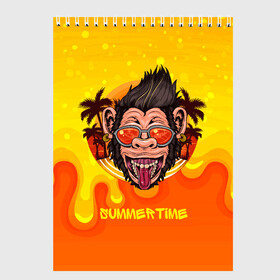 Скетчбук с принтом summertime обезьяна в Тюмени, 100% бумага
 | 48 листов, плотность листов — 100 г/м2, плотность картонной обложки — 250 г/м2. Листы скреплены сверху удобной пружинной спиралью | Тематика изображения на принте: monkey | summertime | брызги | краски | летняя | лето | обезьяна | пальмы | солнце