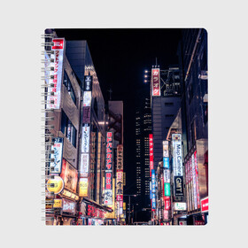 Тетрадь с принтом Ночной Токио в Тюмени, 100% бумага | 48 листов, плотность листов — 60 г/м2, плотность картонной обложки — 250 г/м2. Листы скреплены сбоку удобной пружинной спиралью. Уголки страниц и обложки скругленные. Цвет линий — светло-серый
 | Тематика изображения на принте: город | города | дома | здания | иероглифы | надписи | небо | неон | ночь | огни | страны | сумерки | улица | фонари | япония