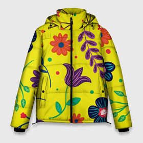 Мужская зимняя куртка 3D с принтом Цветочный микс в Тюмени, верх — 100% полиэстер; подкладка — 100% полиэстер; утеплитель — 100% полиэстер | длина ниже бедра, свободный силуэт Оверсайз. Есть воротник-стойка, отстегивающийся капюшон и ветрозащитная планка. 

Боковые карманы с листочкой на кнопках и внутренний карман на молнии. | flowers | девушки | желтые | круги | лето | листья | природа | разноцветные | растения | ромашки | солнце | текстура | тропика | тюльпаны | узоры | цветочки | цветы