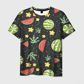 Мужская футболка 3D с принтом Арбузики в Тюмени, 100% полиэфир | прямой крой, круглый вырез горловины, длина до линии бедер | vegan | watermelon | арбуз | арбузом | арбузы | ботва | веган | зеленое | косточки | костояка | лето | полоса | полосы | с