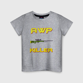 Детская футболка хлопок с принтом AWP killer 2 в Тюмени, 100% хлопок | круглый вырез горловины, полуприлегающий силуэт, длина до линии бедер | awp | counter strike | counter strike global offensive | cs | cs go | go | killer | sniper | авп | контра | кс | кс го | слон | снайпер | снайперская винтовка