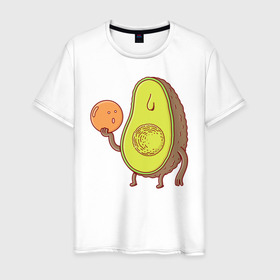 Мужская футболка хлопок с принтом Авокадо в Тюмени, 100% хлопок | прямой крой, круглый вырез горловины, длина до линии бедер, слегка спущенное плечо. | avocado | vegan | vegetarian | авокадо | веган | вегетарианство