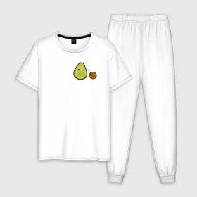 Мужская пижама хлопок с принтом Авокадо в Тюмени, 100% хлопок | брюки и футболка прямого кроя, без карманов, на брюках мягкая резинка на поясе и по низу штанин
 | avocado | vegan | vegetarian | авокадо | веган | вегетарианство