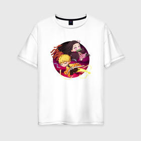 Женская футболка хлопок Oversize с принтом KIMETSU NO YAIBA в Тюмени, 100% хлопок | свободный крой, круглый ворот, спущенный рукав, длина до линии бедер
 | demon slayer | kimetsu no yaiba | nezuko | shinobu | slayer | tanjiro | zenitsu | гию томиока | зенитцу | иноске хашибира | клинок рассекающий демонов | незуко | танджиро | шинобу кочо