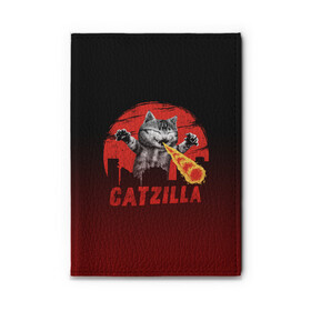 Обложка для автодокументов с принтом CATZILLA в Тюмени, натуральная кожа |  размер 19,9*13 см; внутри 4 больших “конверта” для документов и один маленький отдел — туда идеально встанут права | Тематика изображения на принте: catzilla | годзилла | кот | котик | кошка | кэтзилла | мимими | прикол | прикольная