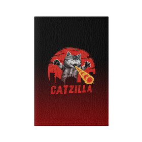 Обложка для паспорта матовая кожа с принтом CATZILLA в Тюмени, натуральная матовая кожа | размер 19,3 х 13,7 см; прозрачные пластиковые крепления | catzilla | годзилла | кот | котик | кошка | кэтзилла | мимими | прикол | прикольная