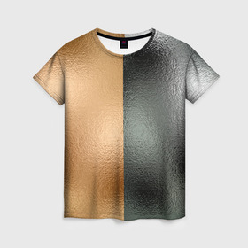 Женская футболка 3D с принтом Золото и Серебро в Тюмени, 100% полиэфир ( синтетическое хлопкоподобное полотно) | прямой крой, круглый вырез горловины, длина до линии бедер | pop | абстракция | блестящий | вода | диско | золото | металл | перламутр | разводы | ретро | светящийся | серебро | стекло | текстура | ткань