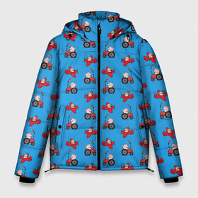 Мужская зимняя куртка 3D с принтом Поросенок Пётр в Тюмени, верх — 100% полиэстер; подкладка — 100% полиэстер; утеплитель — 100% полиэстер | длина ниже бедра, свободный силуэт Оверсайз. Есть воротник-стойка, отстегивающийся капюшон и ветрозащитная планка. 

Боковые карманы с листочкой на кнопках и внутренний карман на молнии. | pig | plane | pyotr | tractor | пётр | поросёнок | самолет | трактор