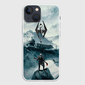 Чехол для iPhone 13 mini с принтом Skyrim Warrior в Тюмени,  |  | game | skyrim | warrior | воин | горы | игра | небо | птицы | рпг | скайрим | снег