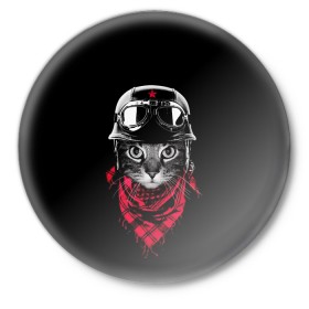 Значок с принтом КОТИК В ШЛЕМЕ в Тюмени,  металл | круглая форма, металлическая застежка в виде булавки | cat | животные | кот | котик | котэ | прикольные