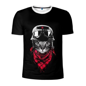 Мужская футболка 3D спортивная с принтом КОТИК В ШЛЕМЕ в Тюмени, 100% полиэстер с улучшенными характеристиками | приталенный силуэт, круглая горловина, широкие плечи, сужается к линии бедра | cat | животные | кот | котик | котэ | прикольные