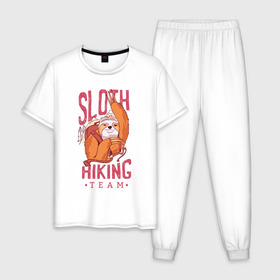 Мужская пижама хлопок с принтом Ленивец в Тюмени, 100% хлопок | брюки и футболка прямого кроя, без карманов, на брюках мягкая резинка на поясе и по низу штанин
 | camping | hiking | outdoor | sloth | кемпинг | ленивец | ленивцы
