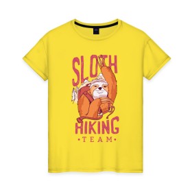 Женская футболка хлопок с принтом Ленивец в Тюмени, 100% хлопок | прямой крой, круглый вырез горловины, длина до линии бедер, слегка спущенное плечо | camping | hiking | outdoor | sloth | кемпинг | ленивец | ленивцы