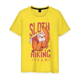 Мужская футболка хлопок с принтом Ленивец в Тюмени, 100% хлопок | прямой крой, круглый вырез горловины, длина до линии бедер, слегка спущенное плечо. | camping | hiking | outdoor | sloth | кемпинг | ленивец | ленивцы