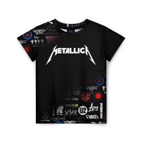 Детская футболка 3D с принтом Metallica в Тюмени, 100% гипоаллергенный полиэфир | прямой крой, круглый вырез горловины, длина до линии бедер, чуть спущенное плечо, ткань немного тянется | james alan hetfield | джеймс хетфилд | кирк хэмметт | ларс ульрих | металлика | музыка | роберт трухильо | трэш метал | хеви метал