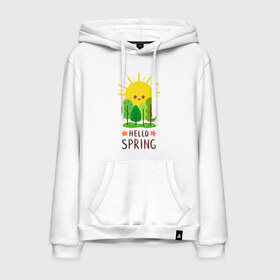 Мужская толстовка с принтом Hello Spring в Тюмени, френч-терри, мягкий теплый начес внутри (100% хлопок) | карман-кенгуру, эластичные манжеты и нижняя кромка, капюшон с подкладом и шнурком | 2020 | арт | весна | деревья | лес | солнце | солнышко | цветы