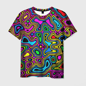 Мужская футболка 3D с принтом Психоделика в Тюмени, 100% полиэфир | прямой крой, круглый вырез горловины, длина до линии бедер | acid | hyper | neon | абстракция | дискотека | кислота | кислотная футболка | кислотный | клуб | клубная | неон | неоновый свет | ночной | растаман | трип | хайп | хайпер | яркий