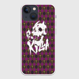 Чехол для iPhone 13 mini с принтом KILLER QUEEN белая на узоре в Тюмени,  |  | jo jo | jojo | killa | killer | killer queen | queen | бомба | взрыв | взрыватель | д | джо джо | динамит | квин | кости | куин | петарда | принц | пятна | пятнами | череп | черно белый