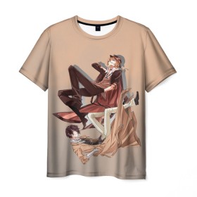 Мужская футболка 3D с принтом Дазай и Чуя в Тюмени, 100% полиэфир | прямой крой, круглый вырез горловины, длина до линии бедер | bungou stray dogs | аниме | великие из бродячих псов | дазай | чуя