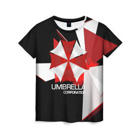 Женская футболка 3D с принтом UMBRELLA CORP. в Тюмени, 100% полиэфир ( синтетическое хлопкоподобное полотно) | прямой крой, круглый вырез горловины, длина до линии бедер | biohazard | biohazard 7 | crocodile | fang | game | hand | monster | new umbrella | resident evil | resident evil 7 | umbrella | umbrella corp | umbrella corporation | zombie | обител
