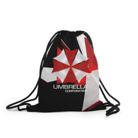 Рюкзак-мешок 3D с принтом UMBRELLA CORP. в Тюмени, 100% полиэстер | плотность ткани — 200 г/м2, размер — 35 х 45 см; лямки — толстые шнурки, застежка на шнуровке, без карманов и подкладки | biohazard | biohazard 7 | crocodile | fang | game | hand | monster | new umbrella | resident evil | resident evil 7 | umbrella | umbrella corp | umbrella corporation | zombie | обител