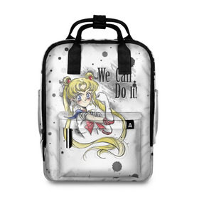 Женский рюкзак 3D с принтом Sailor Moon. We can do it! в Тюмени, 100% полиэстер | лямки с регулируемой длиной, сверху ручки, чтобы рюкзак нести как сумку. Основное отделение закрывается на молнию, как и внешний карман. Внутри два дополнительных кармана, один из которых закрывается на молнию. По бокам два дополнительных кармашка, куда поместится маленькая бутылочка
 | Тематика изображения на принте: ami | girl | mizuno | moon | sailor | tsukino | usagi | ами | банни | волшебница | девушка | малышка | махо сёдзё | мидзуно | минако | мун | рэй | сейлор | усаги | хино | цукино | чибиуса
