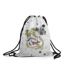 Рюкзак-мешок 3D с принтом Sailor Moon. We can do it! в Тюмени, 100% полиэстер | плотность ткани — 200 г/м2, размер — 35 х 45 см; лямки — толстые шнурки, застежка на шнуровке, без карманов и подкладки | ami | girl | mizuno | moon | sailor | tsukino | usagi | ами | банни | волшебница | девушка | малышка | махо сёдзё | мидзуно | минако | мун | рэй | сейлор | усаги | хино | цукино | чибиуса