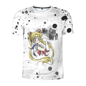 Мужская футболка 3D спортивная с принтом Sailor Moon. We can do it! в Тюмени, 100% полиэстер с улучшенными характеристиками | приталенный силуэт, круглая горловина, широкие плечи, сужается к линии бедра | Тематика изображения на принте: ami | girl | mizuno | moon | sailor | tsukino | usagi | ами | банни | волшебница | девушка | малышка | махо сёдзё | мидзуно | минако | мун | рэй | сейлор | усаги | хино | цукино | чибиуса