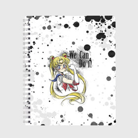 Тетрадь с принтом Sailor Moon We can do it! в Тюмени, 100% бумага | 48 листов, плотность листов — 60 г/м2, плотность картонной обложки — 250 г/м2. Листы скреплены сбоку удобной пружинной спиралью. Уголки страниц и обложки скругленные. Цвет линий — светло-серый
 | ami | girl | mizuno | moon | sailor | tsukino | usagi | ами | банни | волшебница | девушка | малышка | махо сёдзё | мидзуно | минако | мун | рэй | сейлор | усаги | хино | цукино | чибиуса