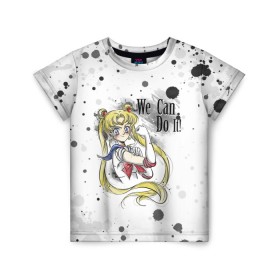 Детская футболка 3D с принтом Sailor Moon. We can do it! в Тюмени, 100% гипоаллергенный полиэфир | прямой крой, круглый вырез горловины, длина до линии бедер, чуть спущенное плечо, ткань немного тянется | Тематика изображения на принте: ami | girl | mizuno | moon | sailor | tsukino | usagi | ами | банни | волшебница | девушка | малышка | махо сёдзё | мидзуно | минако | мун | рэй | сейлор | усаги | хино | цукино | чибиуса