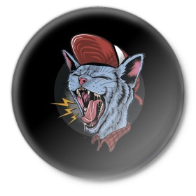 Значок с принтом Rock n Roll Cat в Тюмени,  металл | круглая форма, металлическая застежка в виде булавки | Тематика изображения на принте: 