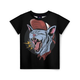 Детская футболка 3D с принтом Rock n Roll Cat в Тюмени, 100% гипоаллергенный полиэфир | прямой крой, круглый вырез горловины, длина до линии бедер, чуть спущенное плечо, ткань немного тянется | 