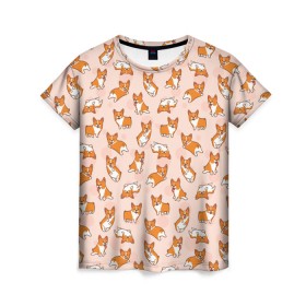 Женская футболка 3D с принтом Корги в Тюмени, 100% полиэфир ( синтетическое хлопкоподобное полотно) | прямой крой, круглый вырез горловины, длина до линии бедер | art | corgi | dog | арт | корги | паттерн | собака