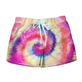 Женские шорты 3D с принтом Tie Dye vortex в Тюмени, 100% полиэстер | прямой крой, два кармана без застежек по бокам. Мягкая трикотажная резинка на поясе, внутри которой широкие завязки. Длина до середины бедра | art | hype | maelstrom | swirl | tie dye | trend | vortex | акварель | акрил | арт | буйство | вихрь | дизайн | завихрение | краски | красок | тай дай | торнадо | тренд | трендовая | хайповая