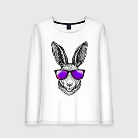 Женский лонгслив хлопок с принтом Клевый заяц в Тюмени, 100% хлопок |  | заяц | заяц в очках | крутой | кул | солнечные очки
