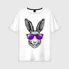 Женская футболка хлопок Oversize с принтом Клевый заяц в Тюмени, 100% хлопок | свободный крой, круглый ворот, спущенный рукав, длина до линии бедер
 | заяц | заяц в очках | крутой | кул | солнечные очки
