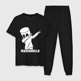 Мужская пижама хлопок с принтом MARSHMELLO в Тюмени, 100% хлопок | брюки и футболка прямого кроя, без карманов, на брюках мягкая резинка на поясе и по низу штанин
 | america | dj | marshmello | smile | usa | америка | маршмелло | смайл | сша