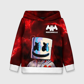 Детская толстовка 3D с принтом MARSHMELLO в Тюмени, 100% полиэстер | двухслойный капюшон со шнурком для регулировки, мягкие манжеты на рукавах и по низу толстовки, спереди карман-кенгуру с мягким внутренним слоем | marshmello | music | дым | зефир | зефирка | лого | лого marshmello | лого маршмеллоу | логотип | логотип marshmello | логотип маршмеллоу | маршиеллоу | маска | музыка | музыкант