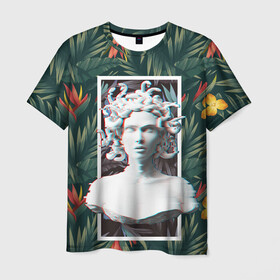 Мужская футболка 3D с принтом Медуза Горгона в Тюмени, 100% полиэфир | прямой крой, круглый вырез горловины, длина до линии бедер | 8 марта | горгона | женщины | медуза | медуза горгона | растения | фем | цветы