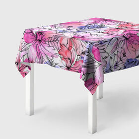 Скатерть 3D с принтом Акварельные цветы в Тюмени, 100% полиэстер (ткань не мнется и не растягивается) | Размер: 150*150 см | 8 марта | flover | акварель | акварельные цветы | краски | цветы