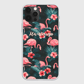 Чехол для iPhone 12 Pro Max с принтом Flamingo в Тюмени, Силикон |  | Тематика изображения на принте: girl | woman | девушкам | девушки | листья | подарок | тропические цветы | фламинго | цветы